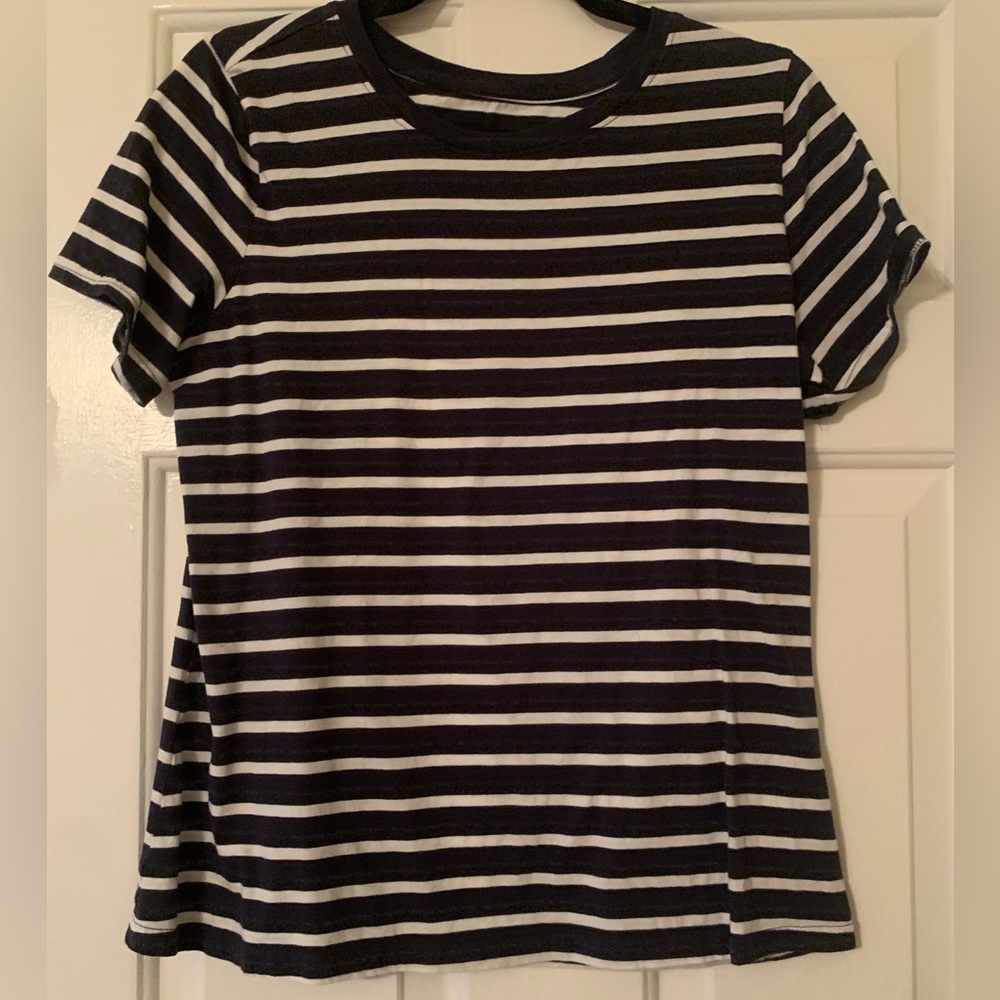 Pact Navy and White Striped Organic Cotton Shirt
